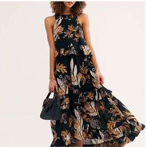 Free People Black and Gold Floral Maxi Dress